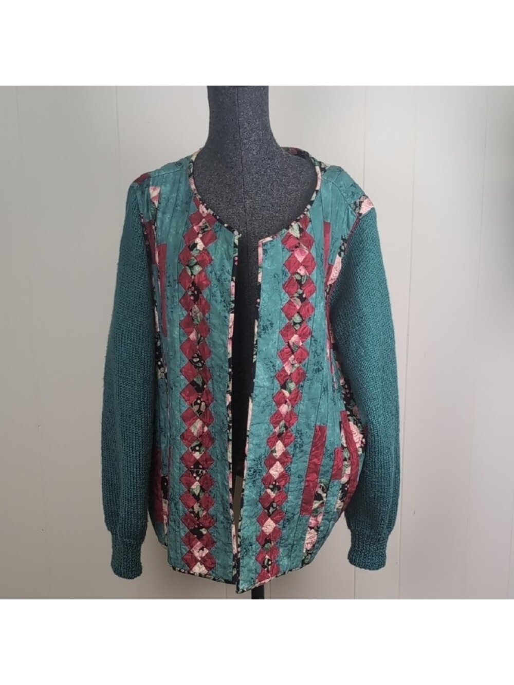 Vintage Quilt Shabby Chic Green Cardigan